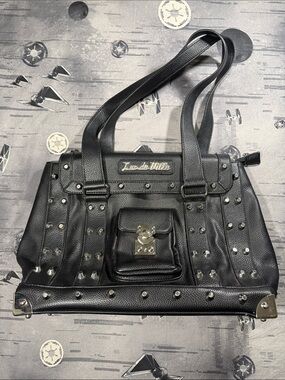 LUX DE VILLE BLACK MATTE STUDDED WEEKENDER SHOULDER TOTE BAG